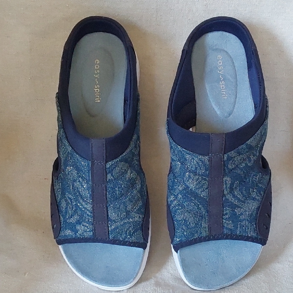 Easy Spirit Navy Blue Patterned Slip-On Mules